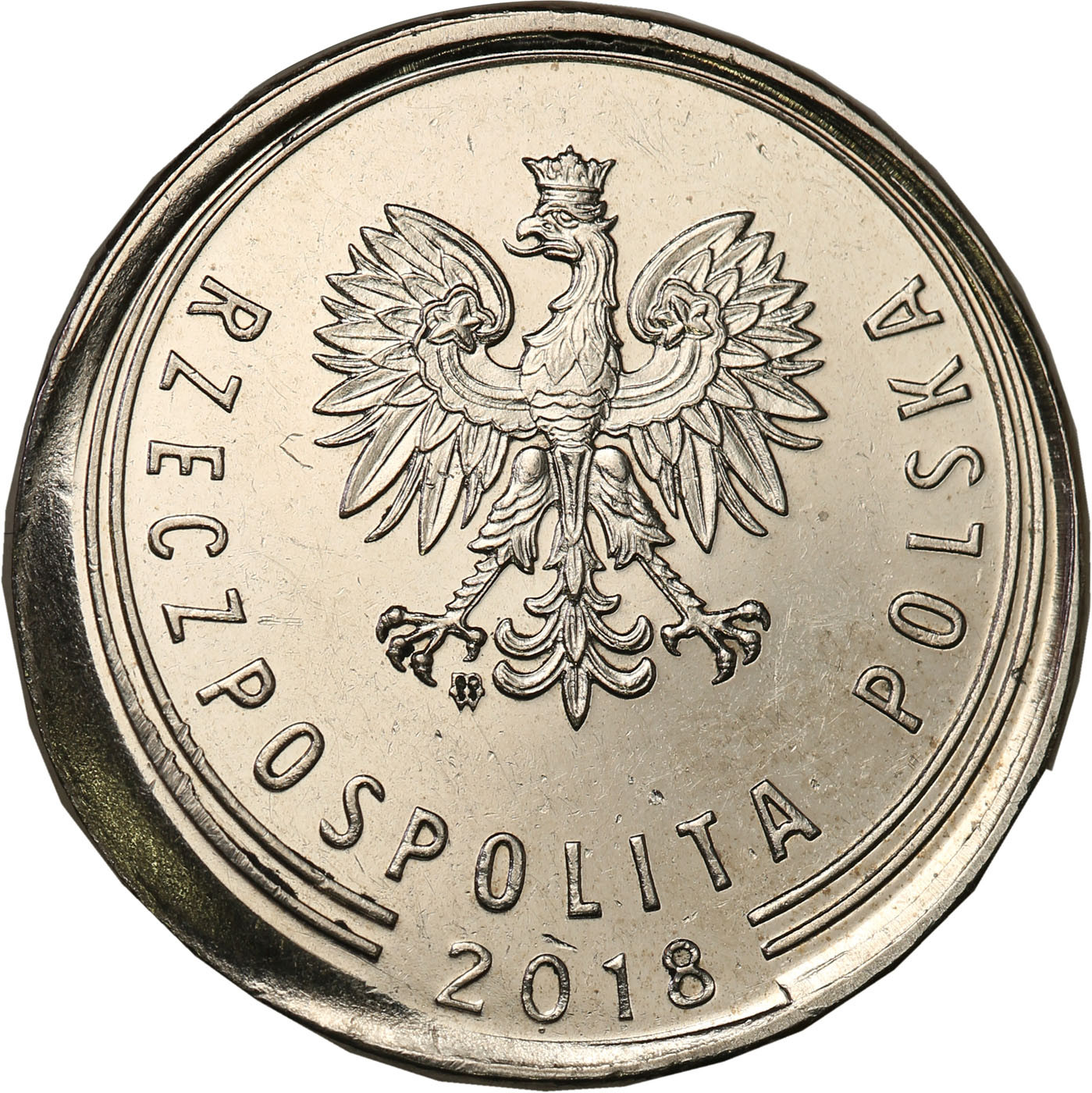 III RP. 1 złoty 2018 przesunięty stempel - DESTRUKT